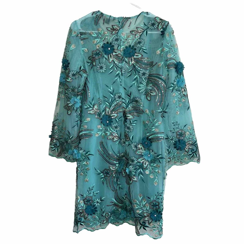 BOSTON PROPER SEXY SEQUIN/EMBROIDERED APPLIQUE BELL SLEEVE COCKTAIL DRESS 8 E19 - Picture 5 of 11